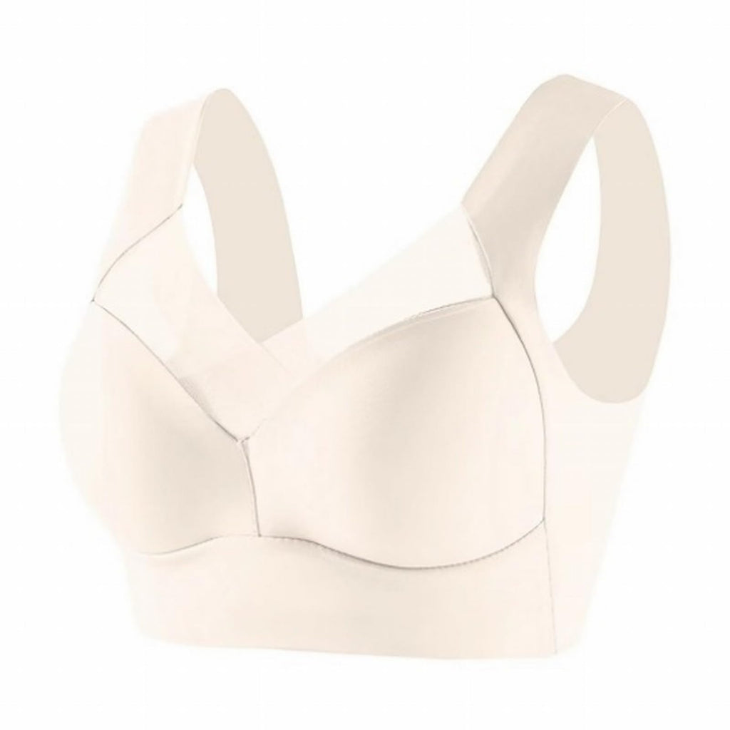 Yinguo Thin Laceless Comfortable Breathability Underwear Large Size Brater Buckle Female Bra V Neck Vest Bralette Wireless Bra Cotton Bra for Women