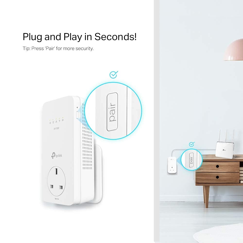 TP-Link TL-PA7017P KIT 1-Port Gigabit Passthrough Powerline Starter Kit, Data transfer speed Up To 1000 Mbps, Ideal for HD/3D/4K video streaming UK Plug (Renewed)
