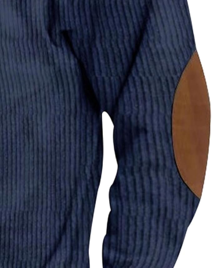 Retro Colorblock Knitted Ribbed Sweater, Neutral Tones,Men's Casual Warm Stand Collar Pullover Sweater for Fall Winter,Blue