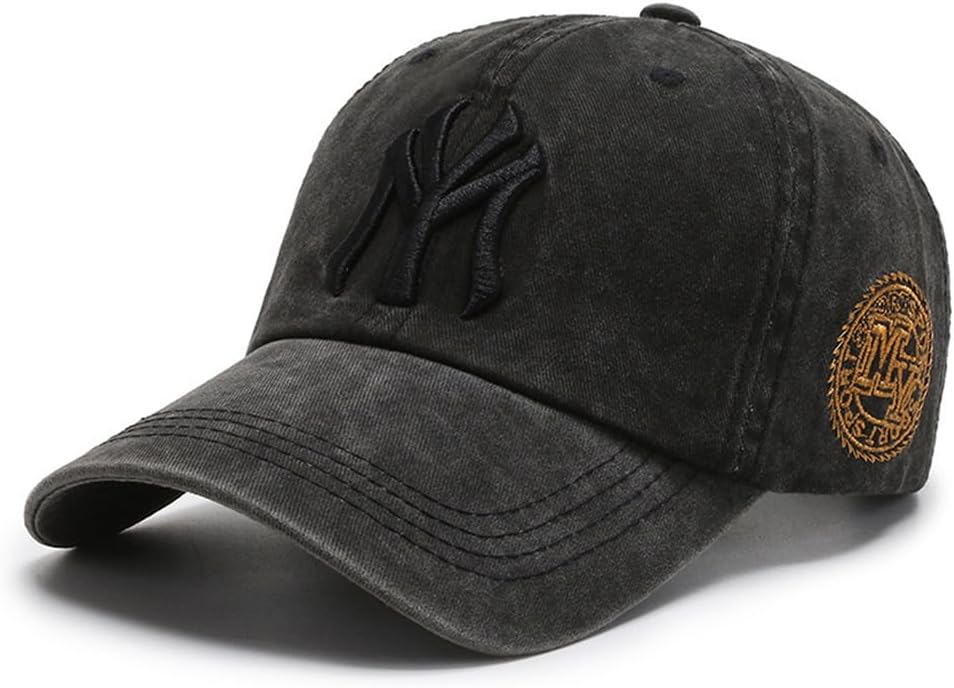 Vintage Washed Cotton Baseball Cap for Women Men - Distressed Dad Hat with Adjustable Strap Unisex Black Low Profile Casual Cap