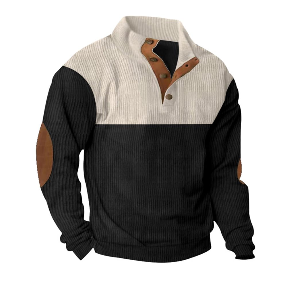 Men's Colorblock and Ribbed Knit Sweater, Button Up Casual Pullover, Long Sleeve Top for Men