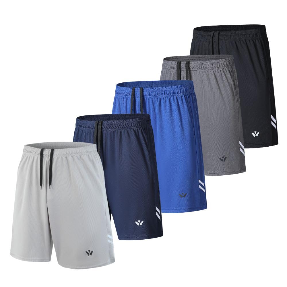 5 Pack Mens Sports Shorts Men's Athletic Shorts with Pockets and Elastic Waistband, Quick Dry Workout Shorts for Men Running Trousers