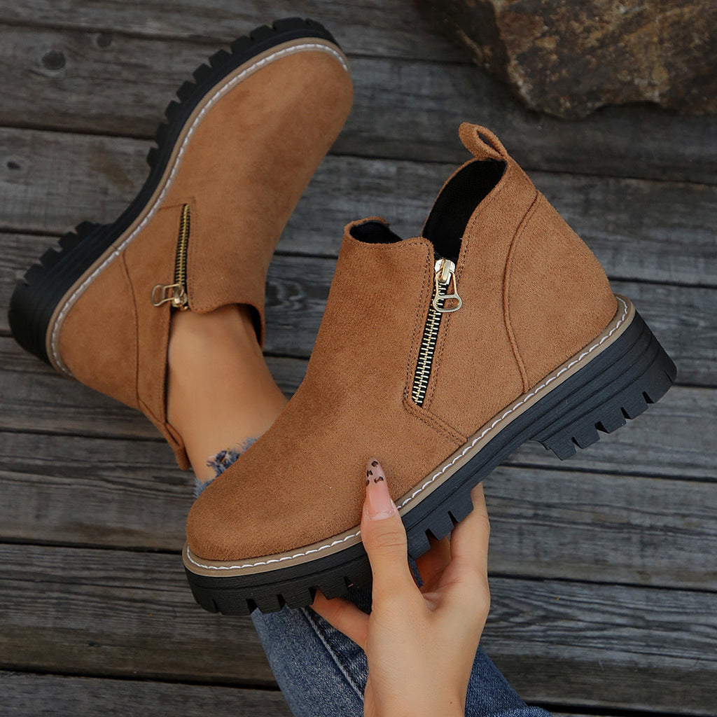 Women's Chunky Suede Ankle Boots - Side Zip Autumn Winter Boots