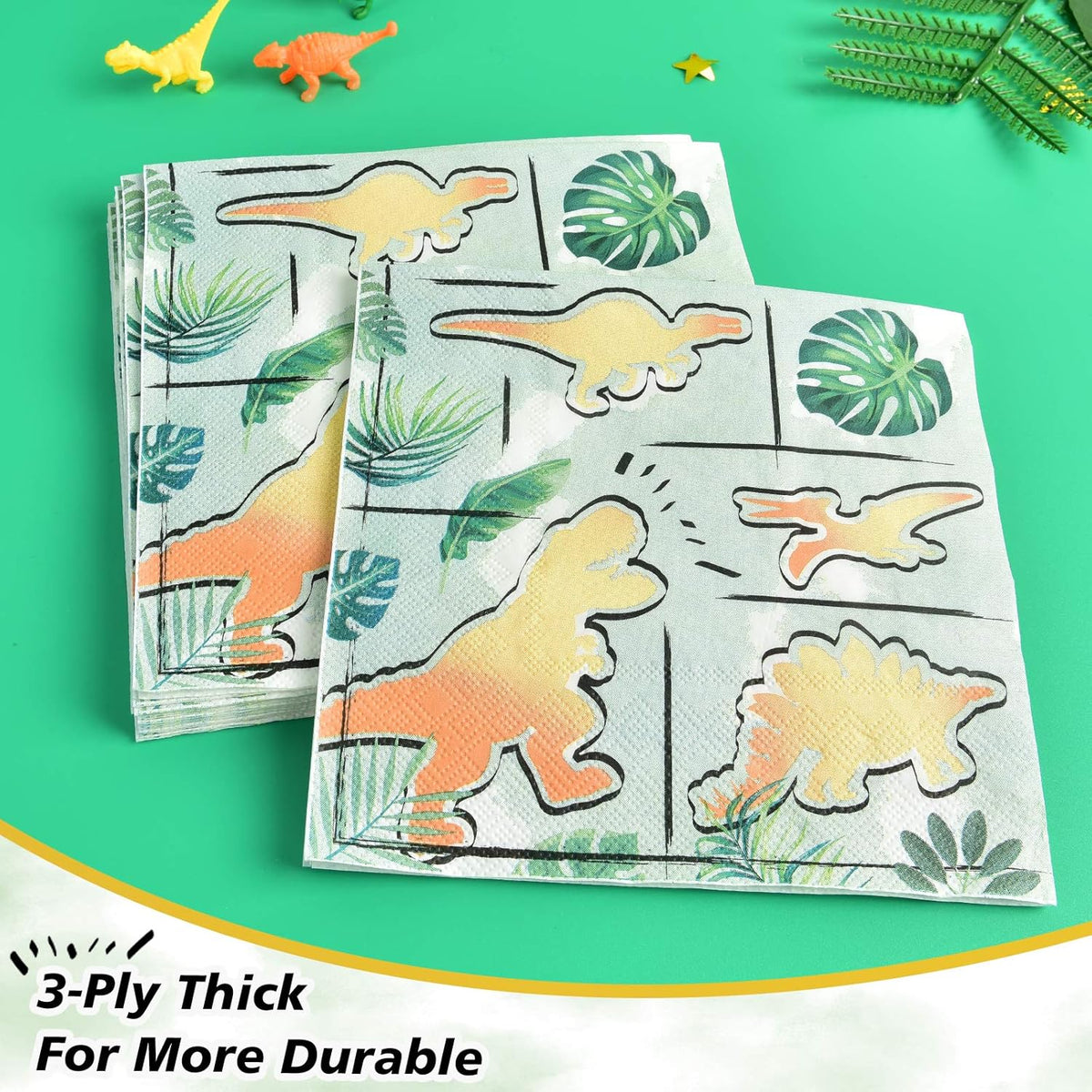 Dinosaur Party Tableware Set Kids 16 Guests 64pcs Gold Birthday Decor WERNNSAI