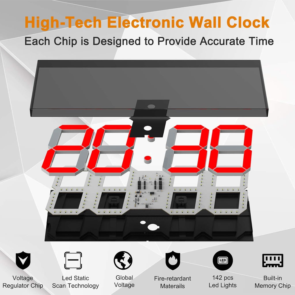LED Large Digital Wall Clock 6 Inch Remote Timer Calendar Red Display CHKOSDA
