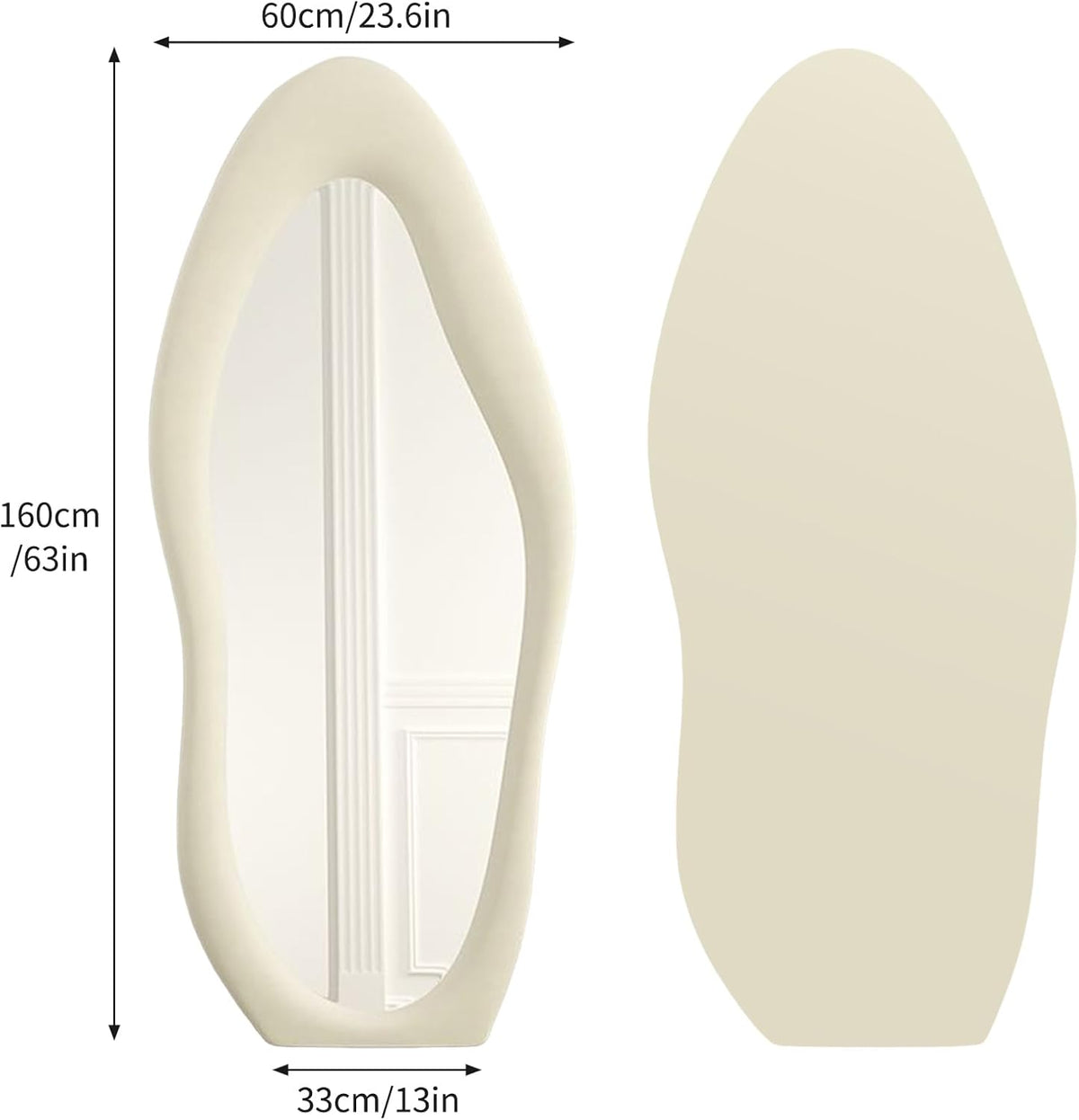 Wavy Full Length Mirror 168x68cm Floor Standing Arched Asymmetrical CEIEVER