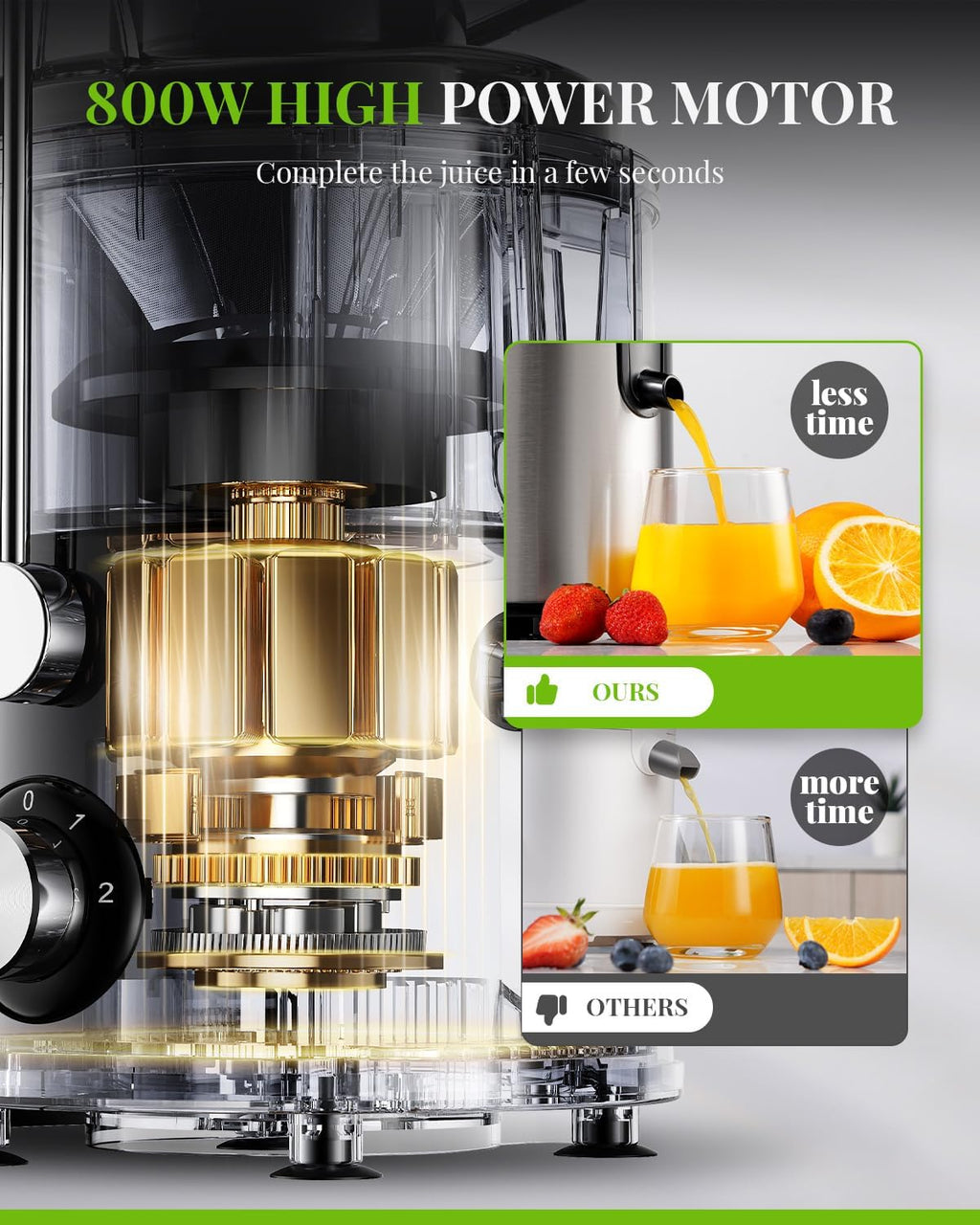 Juicer Machine 800W 3 Speed Control Stainless Steel Extractor SHARDOR
