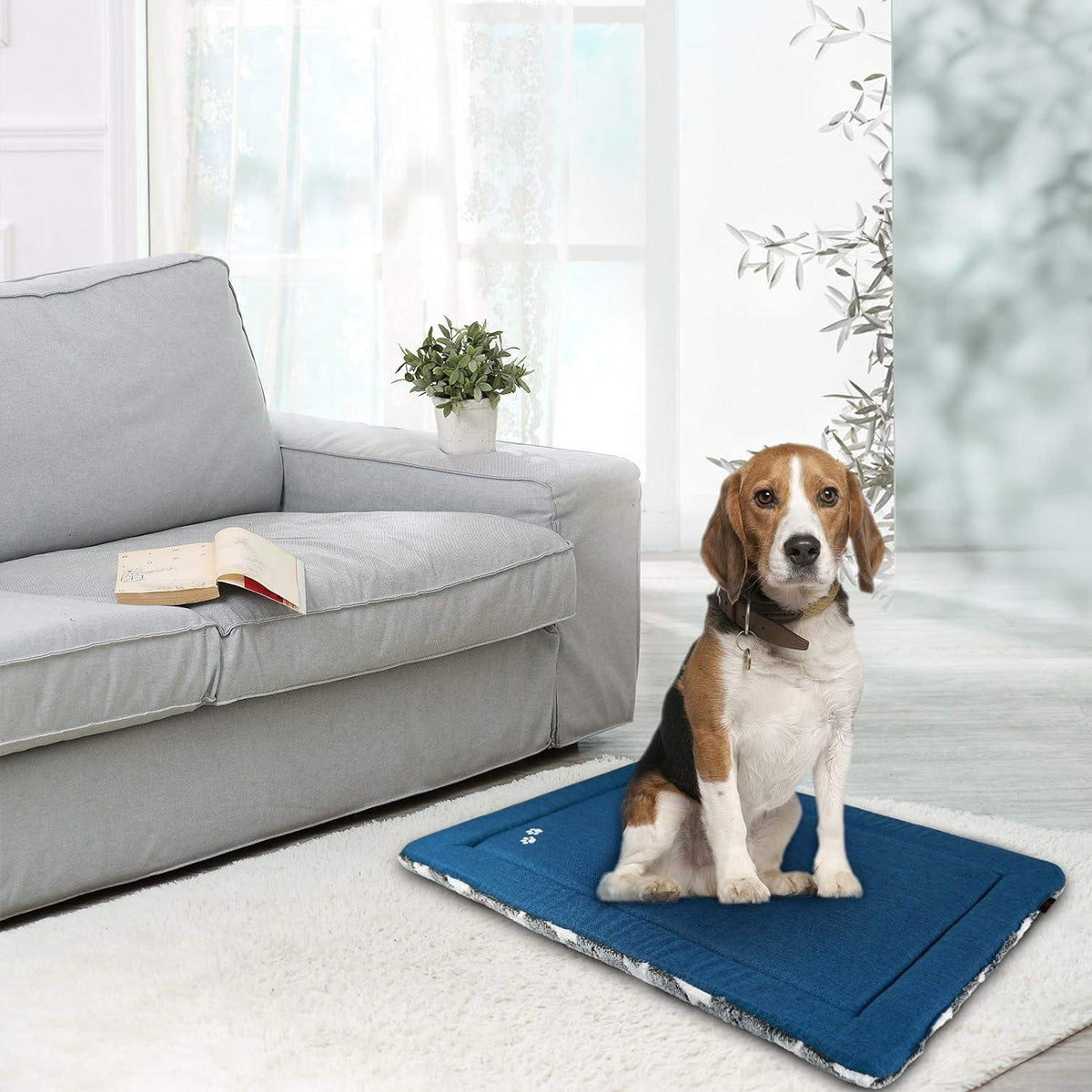 Dog Crate Mat Reversible Cool Warm 91x61cm Washable Foam Grey Blue KROSER