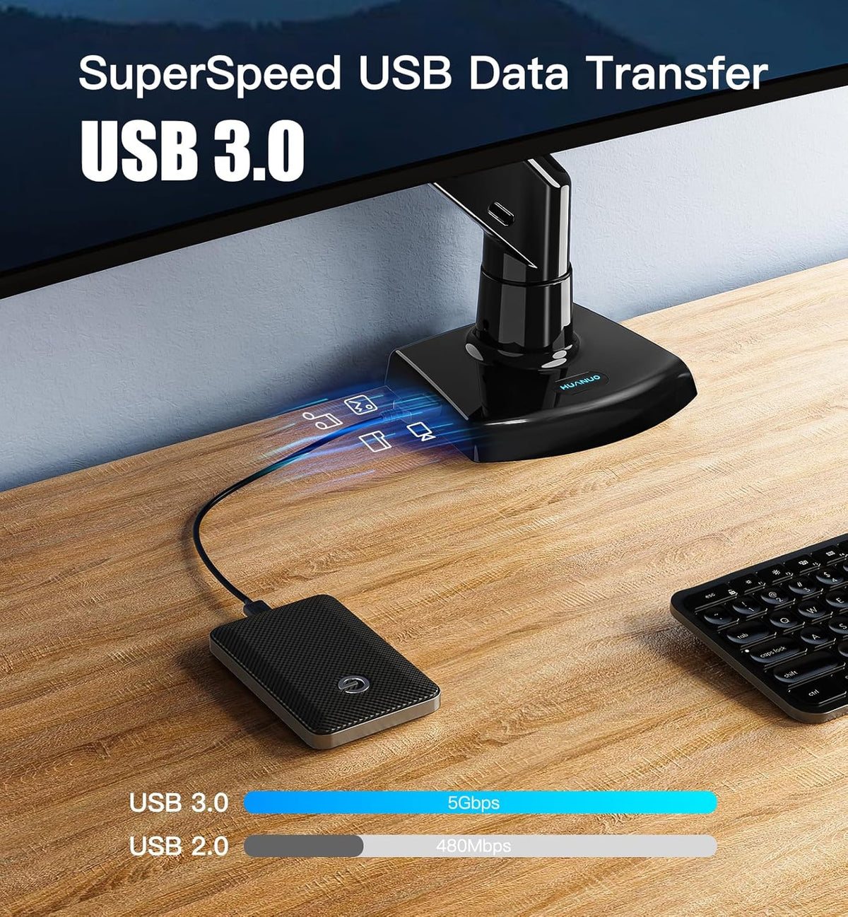 Monitor Arm Single Desk Mount 13-40 Inch with USB VESA 75/100 HUANUO