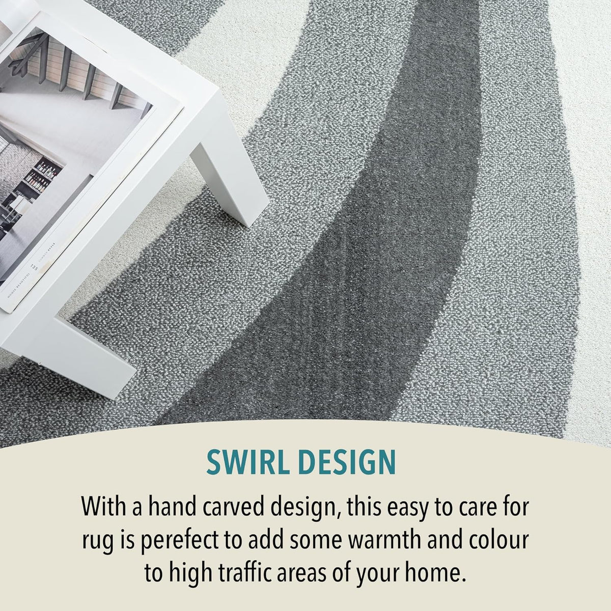 Area Rug 160x230cm Large Swirl Pattern Short Pile Living Room Rug Natural