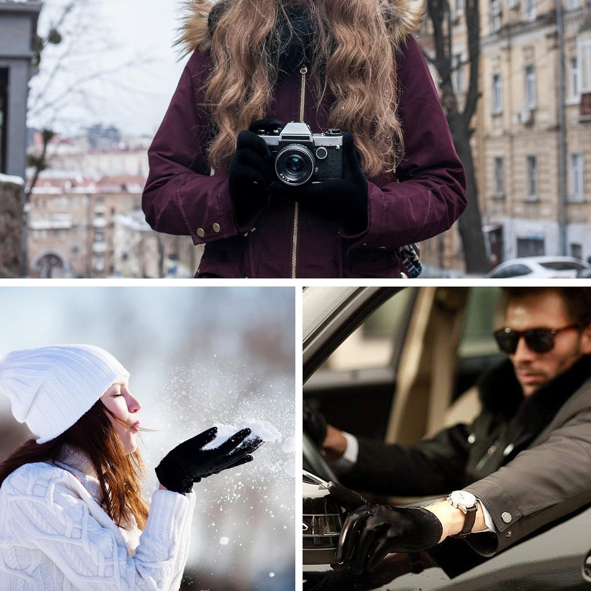 Winter Gloves Black L Windproof Cycling Running Gloves Men Women EOTW