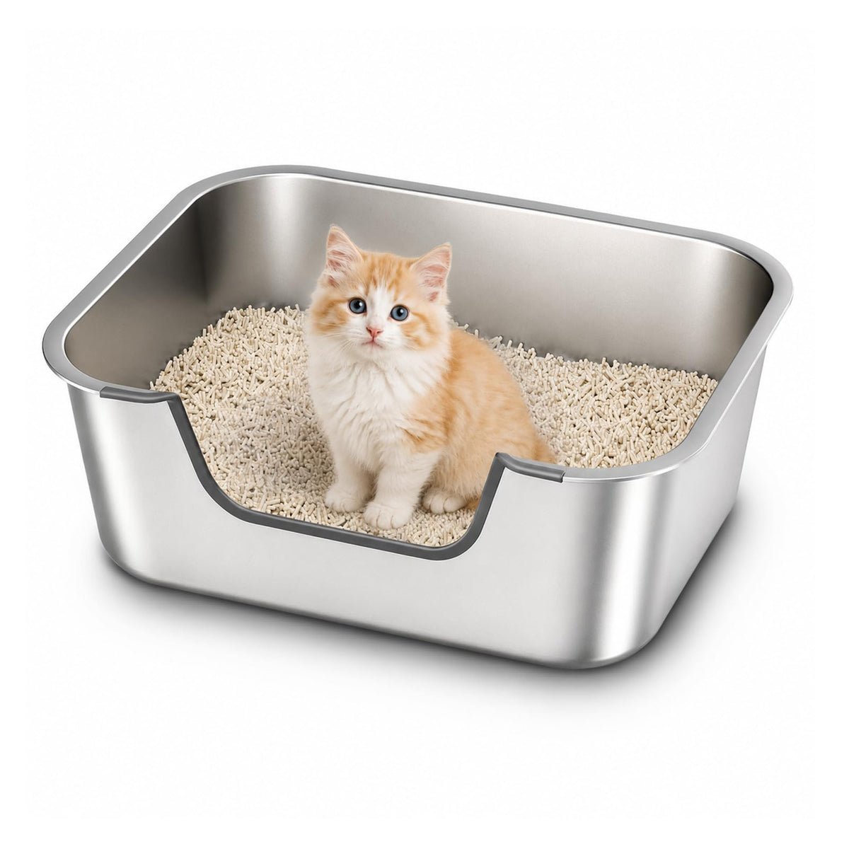 Stainless Steel Cat Litter Tray with Low Entry, Metal Cat Litter Box for Senior or Injured Cats, XXL Large Cats Toilet for Small Large Pets, Odour-Free, Non-Stick, Easy to Clean, 17.5"L×13.6"W×5.9"H