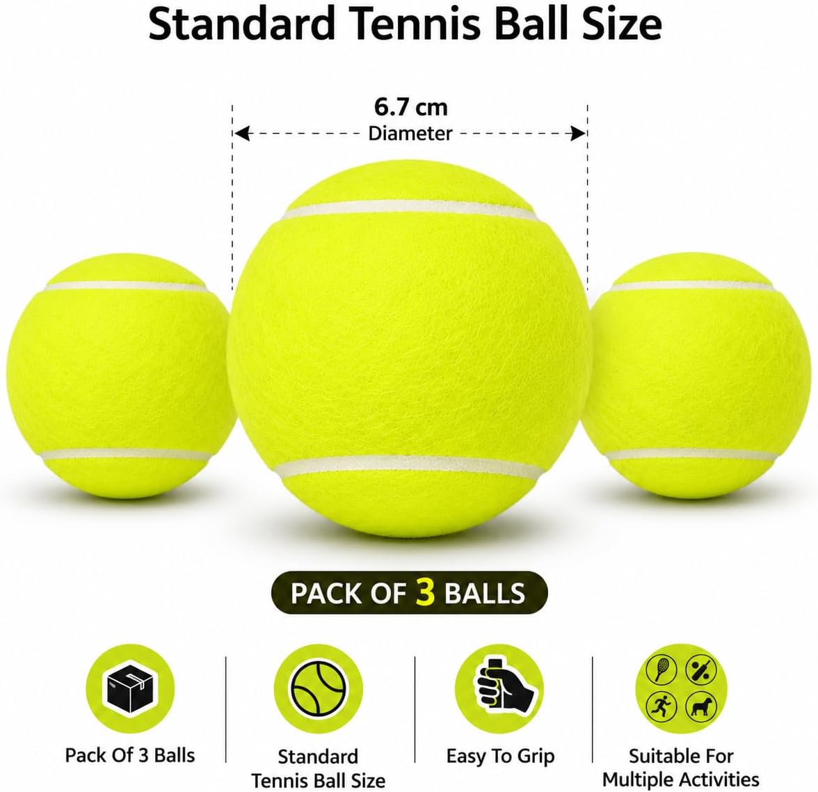 3 Pack Multi-Use Tennis Balls with Mesh Carry Pouch