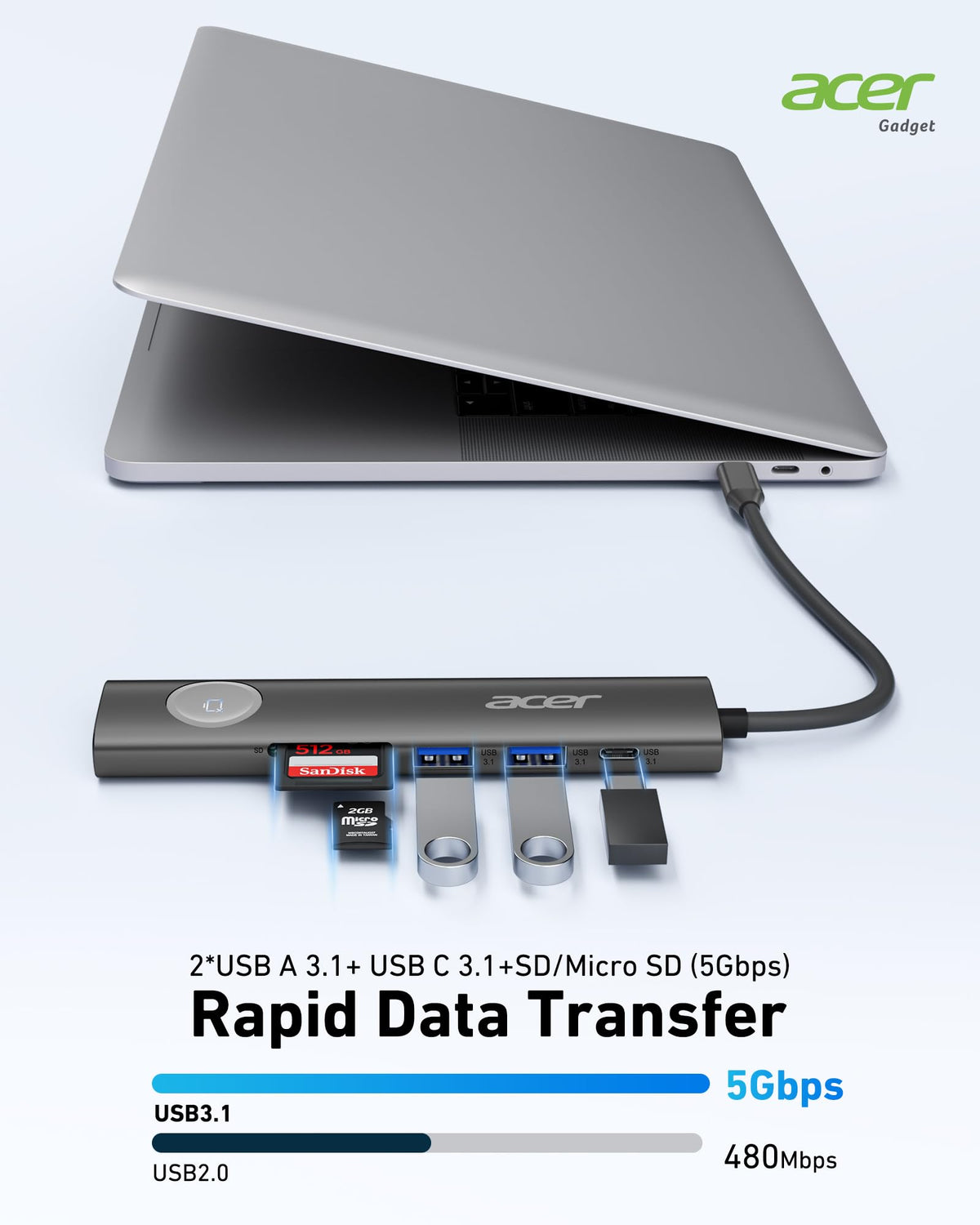 Acer 7IN1 USB C Hub, USB C to HDMI Adapter 4K@60Hz for Laptop, Mac
