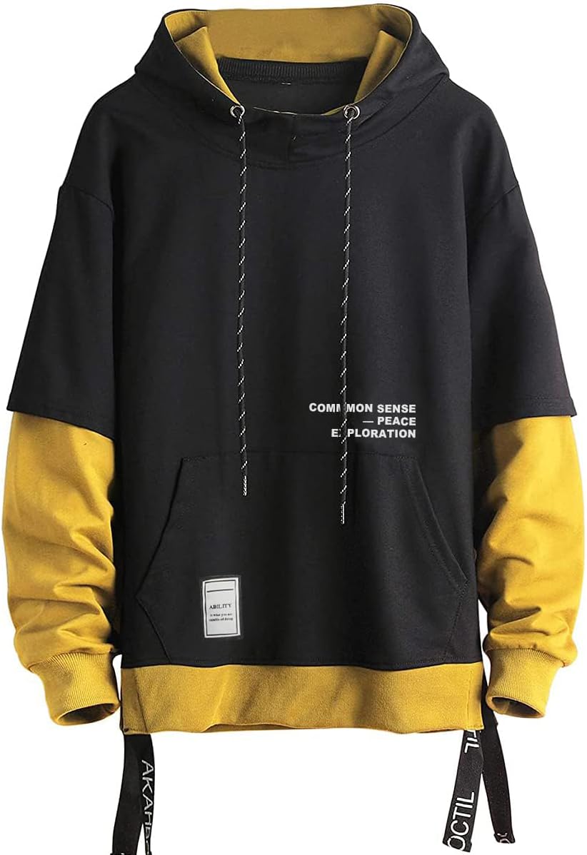 Moshtashio Men's Hoodie Colorblock Pullover Sweatshirt with Design Hip Hop