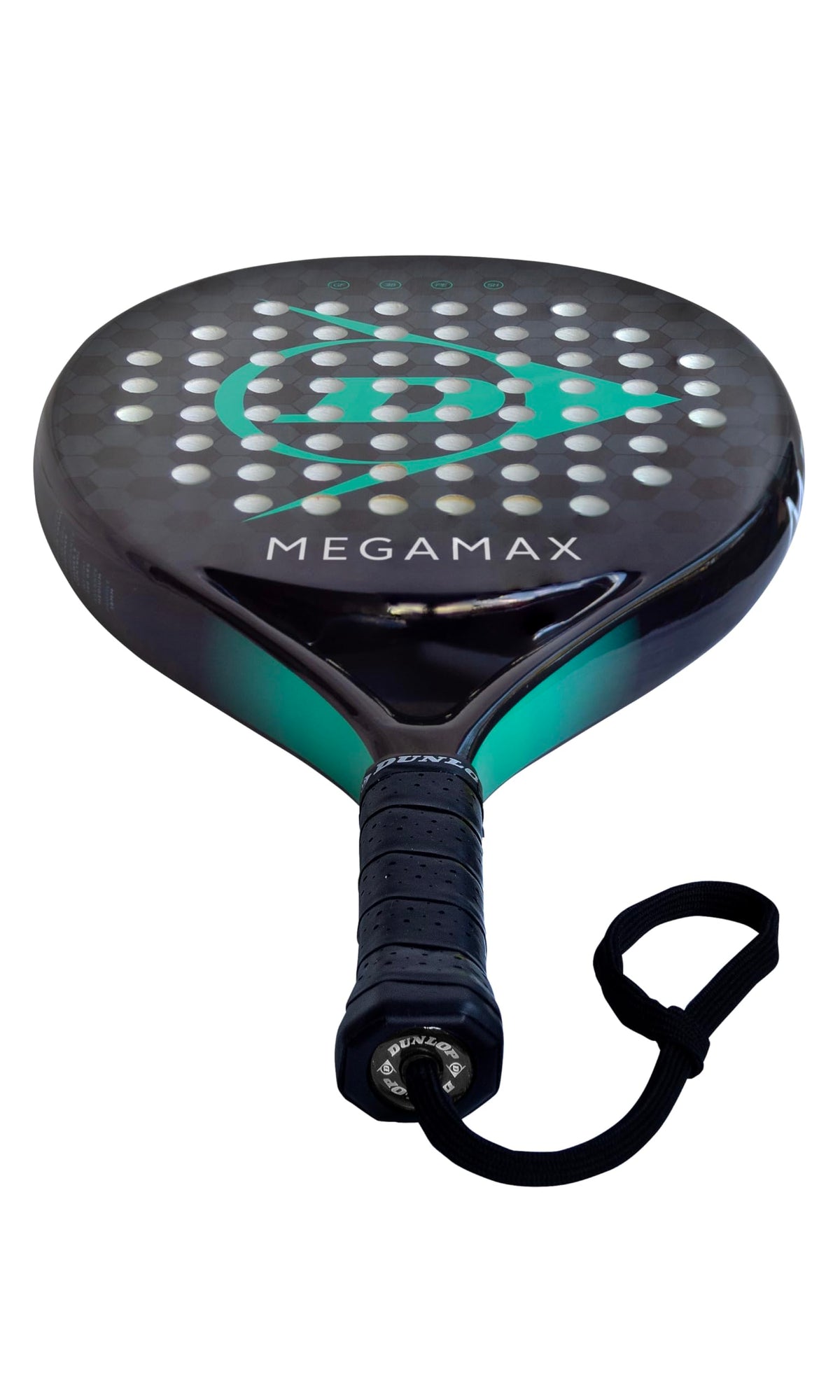 DUNLOP Padel Bat Megamax Silver/Black/Green – Round Shape Graphite Frame – Medium Balance Pro EVA Core – For Beginners
