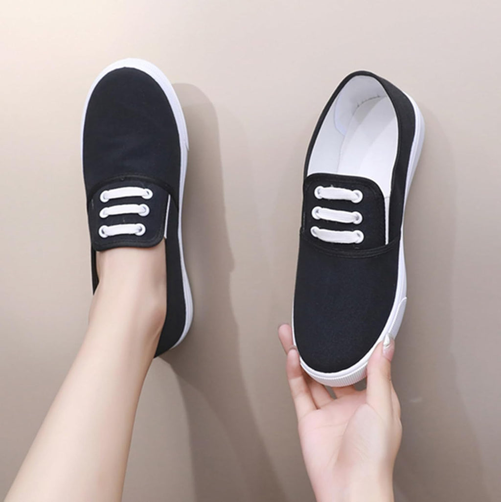 Canvas Tennis Shoes for Women Low Top Casual White Black Sneakers for Women Slip on Fashion Comfortable Walking Shoes