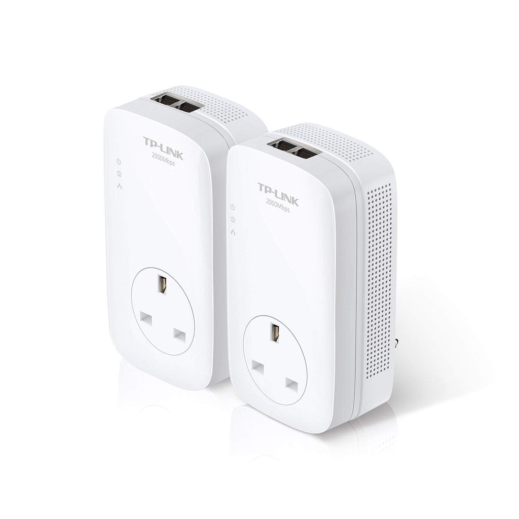 TP-Link TL-PA7017P KIT 1-Port Gigabit Passthrough Powerline Starter Kit, Data transfer speed Up To 1000 Mbps, Ideal for HD/3D/4K video streaming UK Plug (Renewed)
