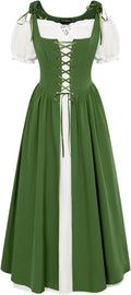 SCARLET DARKNESS Women 2Pcs Renaissance Maxi Dresses Off Shoulder Short Sleeve Lace-up Irish Costume with Over Dress