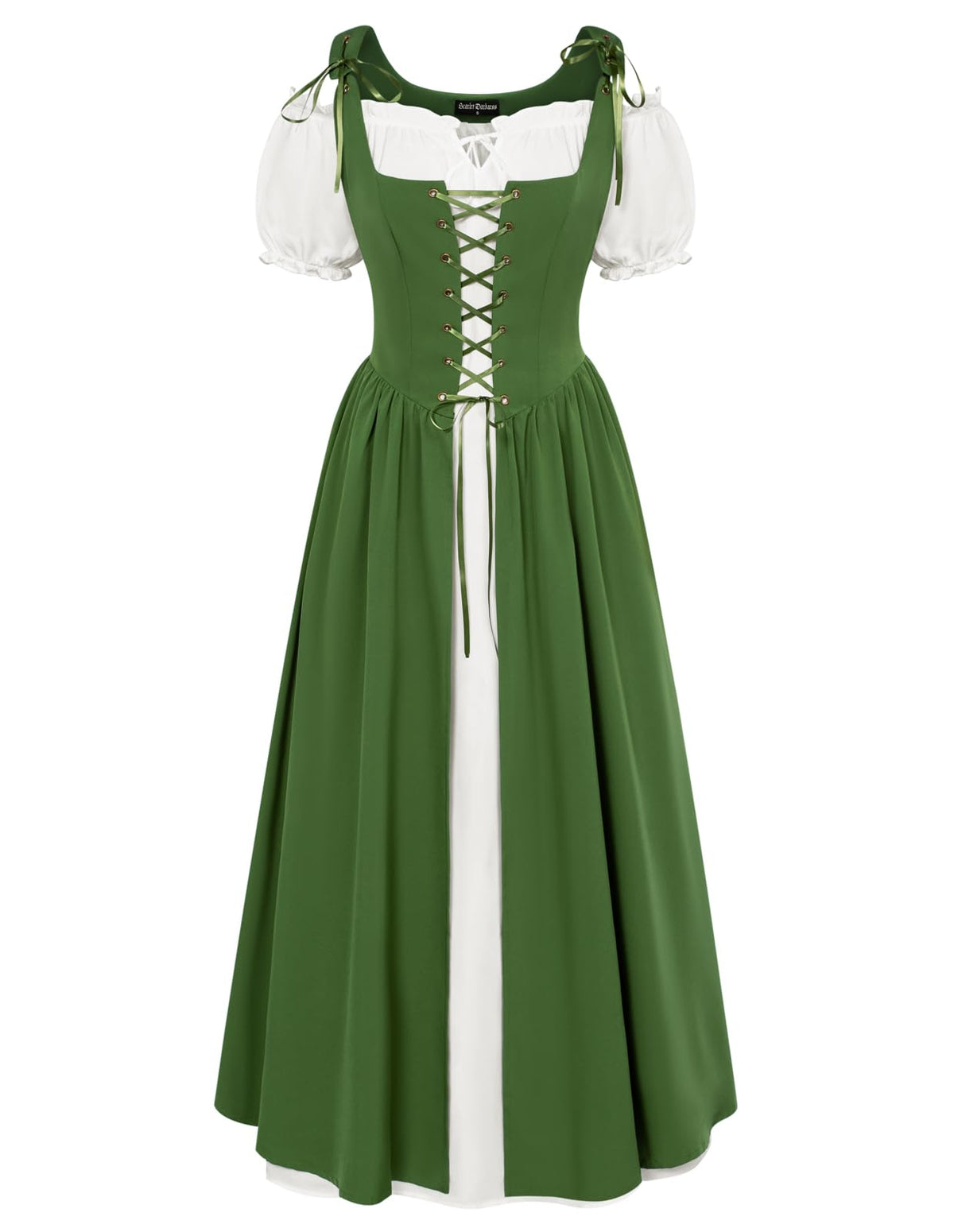 SCARLET DARKNESS Women 2Pcs Renaissance Maxi Dresses Off Shoulder Short Sleeve Lace-up Irish Costume with Over Dress
