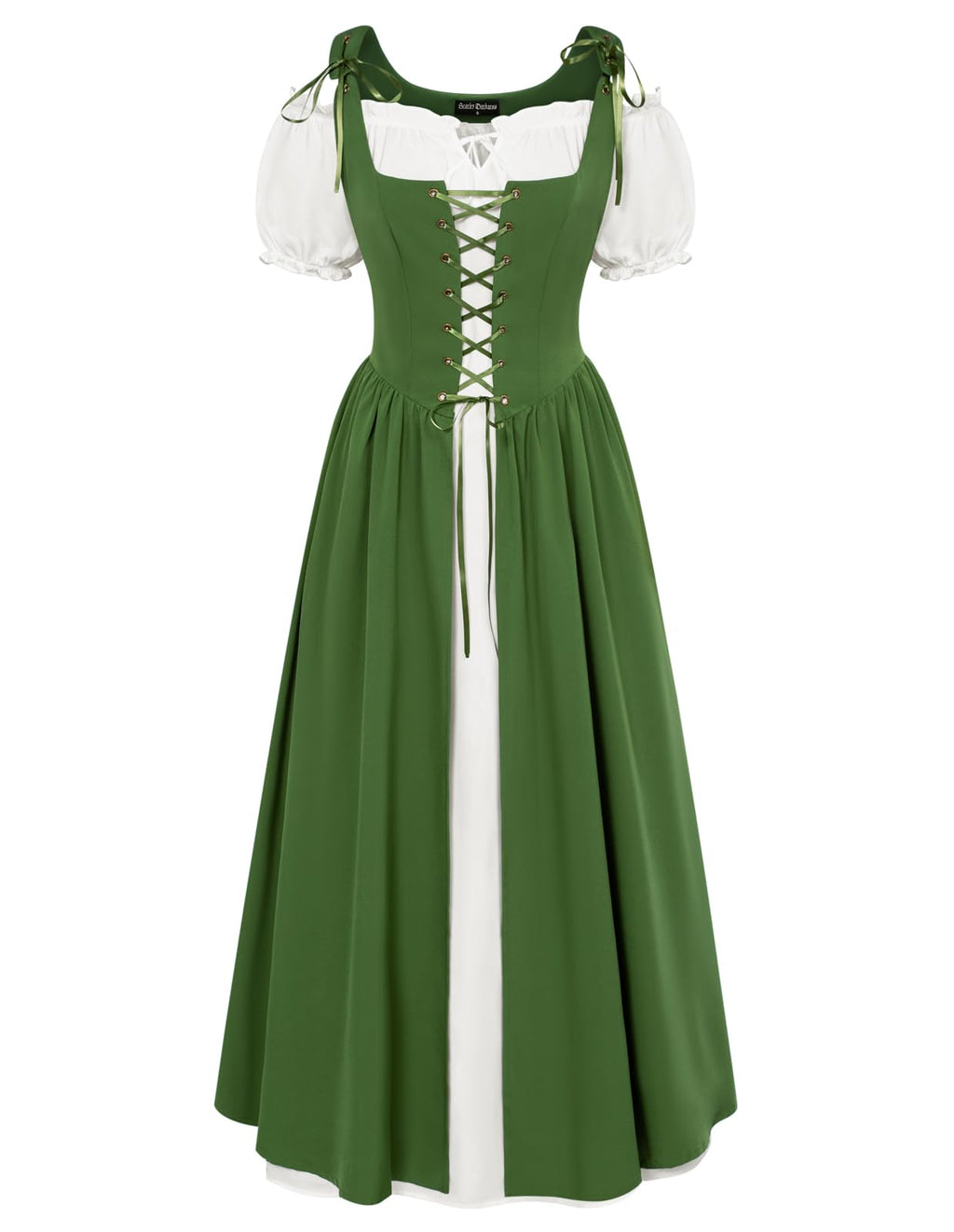 SCARLET DARKNESS Women 2Pcs Renaissance Maxi Dresses Off Shoulder Short Sleeve Lace-up Irish Costume with Over Dress