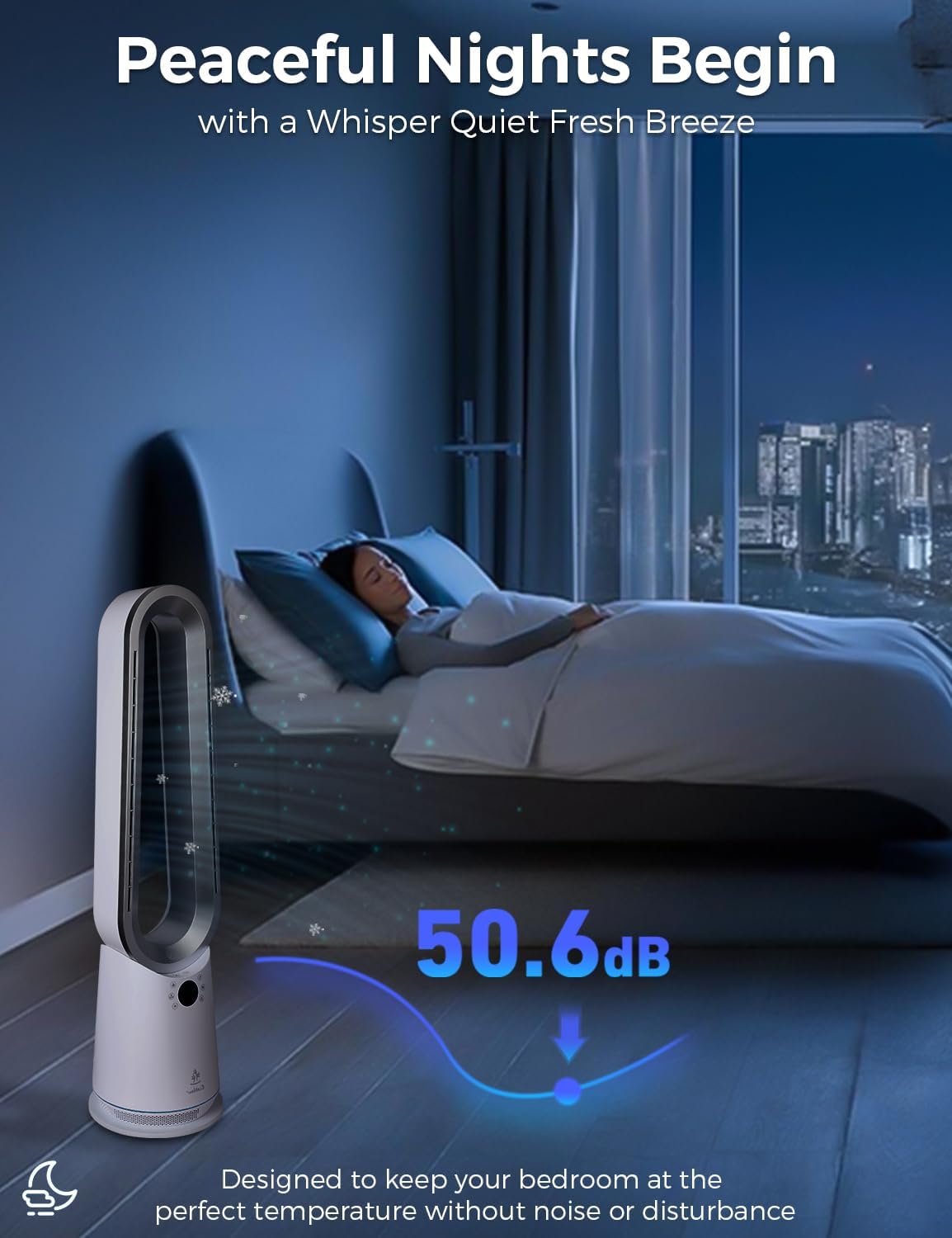 Bladeless Tower Fan Heater Cooler 2 in 1 Remote Alexa Smart Control EcoNour Home