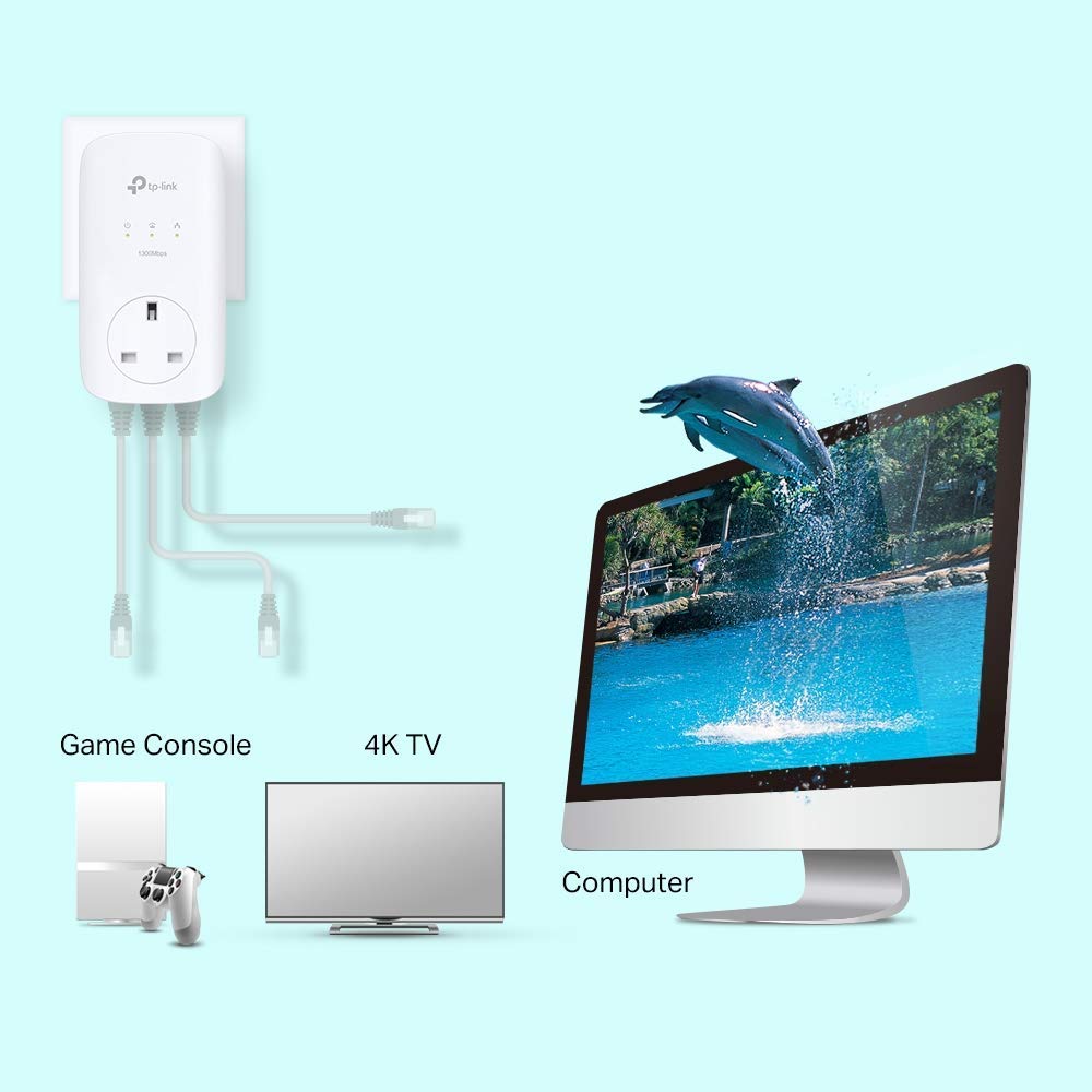 TP-Link TL-PA7017P KIT 1-Port Gigabit Passthrough Powerline Starter Kit, Data transfer speed Up To 1000 Mbps, Ideal for HD/3D/4K video streaming UK Plug (Renewed)