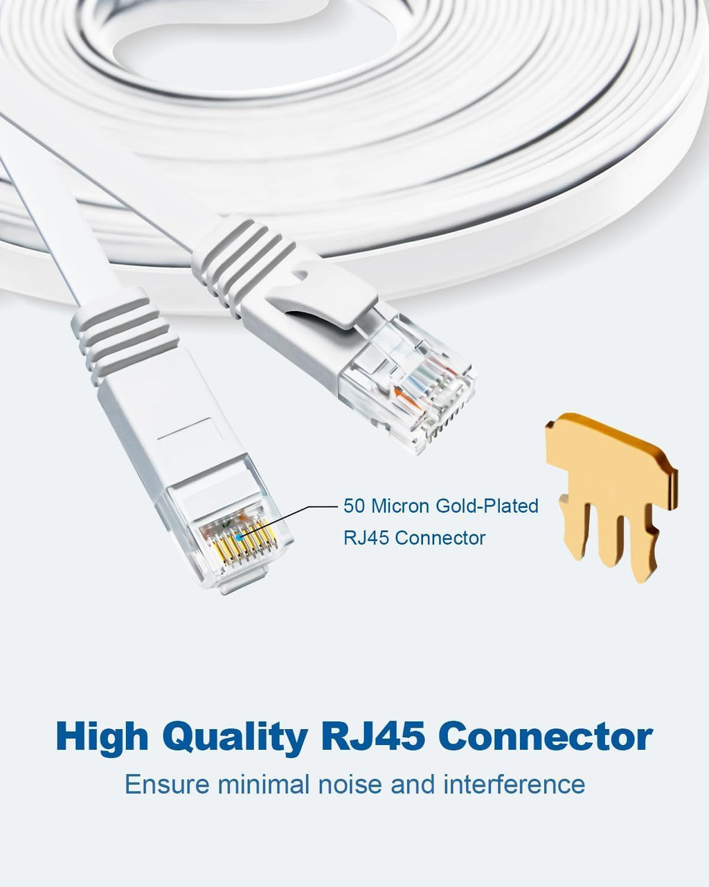 Yauhody CAT 6 Ethernet Cable 10m, Pure Copper High Speed Solid Flat CAT6