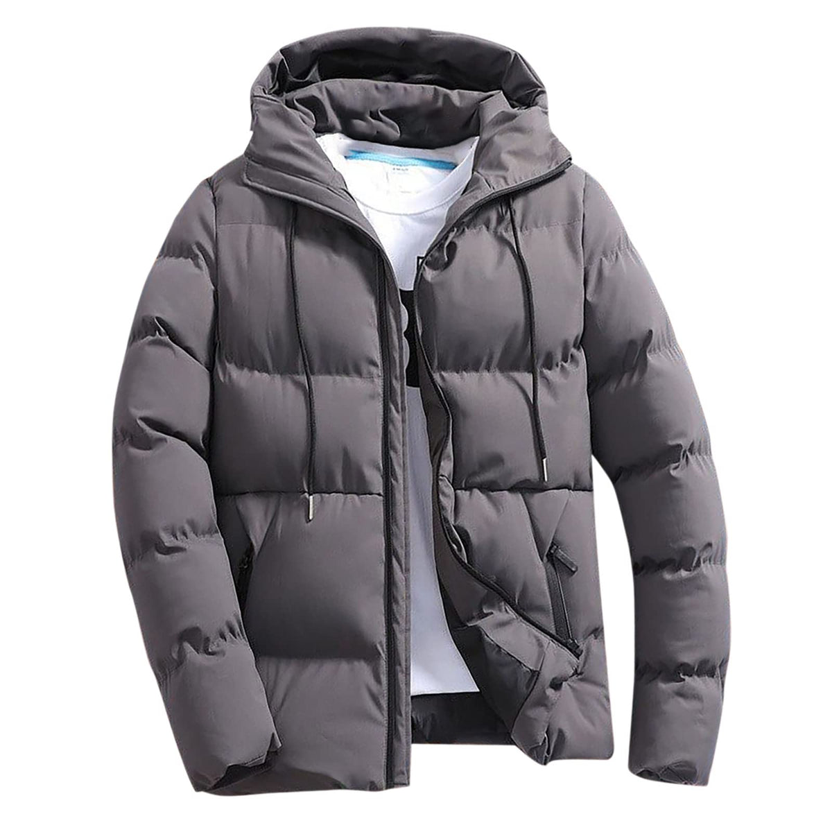 Winter Jackets for Men UK 2026 Thermal Warm Waterproof Zip Up Cargo Puffer Coats Outwear with Hood Cargo Fleece Jacket With Pockets Casual Pullover Work Plain Comfortable Sweatshirts