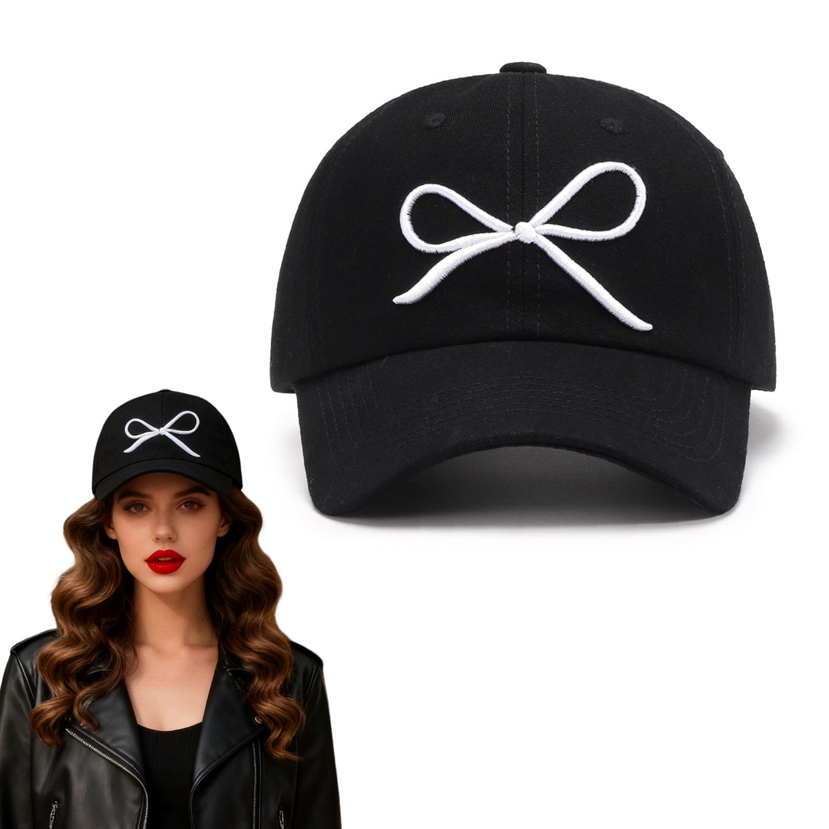 Baseball Cap Bow Embroidered Adjustable Vintage Washed Dad Hat Low Profile Unisex Casual Closure Classic Worn Look Headwear