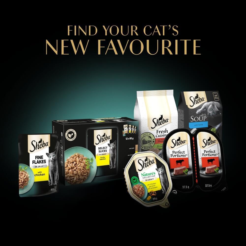 Sheba Fine Flakes in Jelly – Fish Collection – Wet cat food pouches for adult cats – 40x85g pack