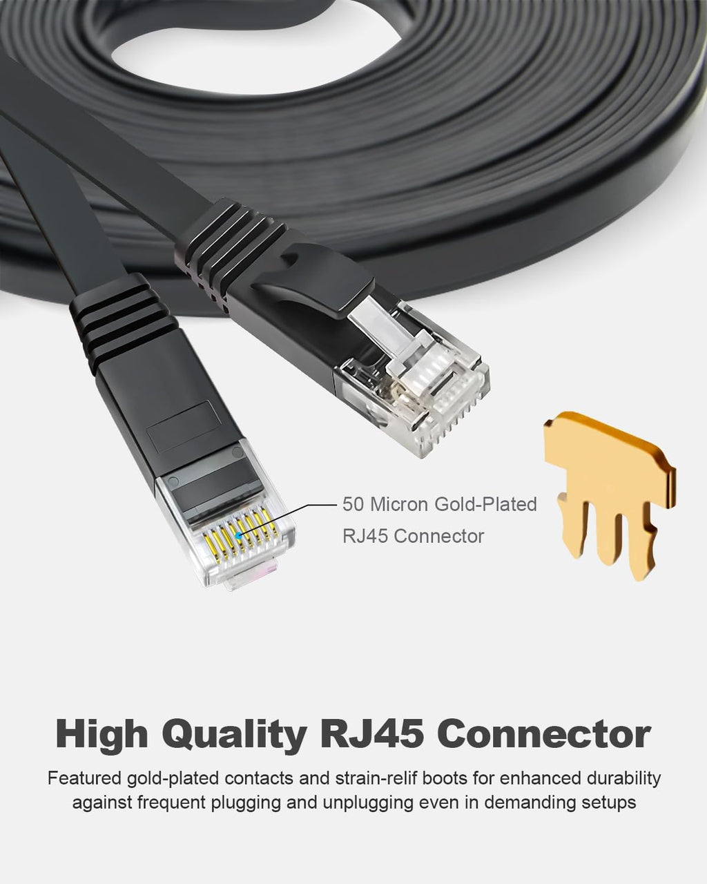 Yauhody CAT 6 Ethernet Cable 10m, Pure Copper High Speed Solid Flat CAT6
