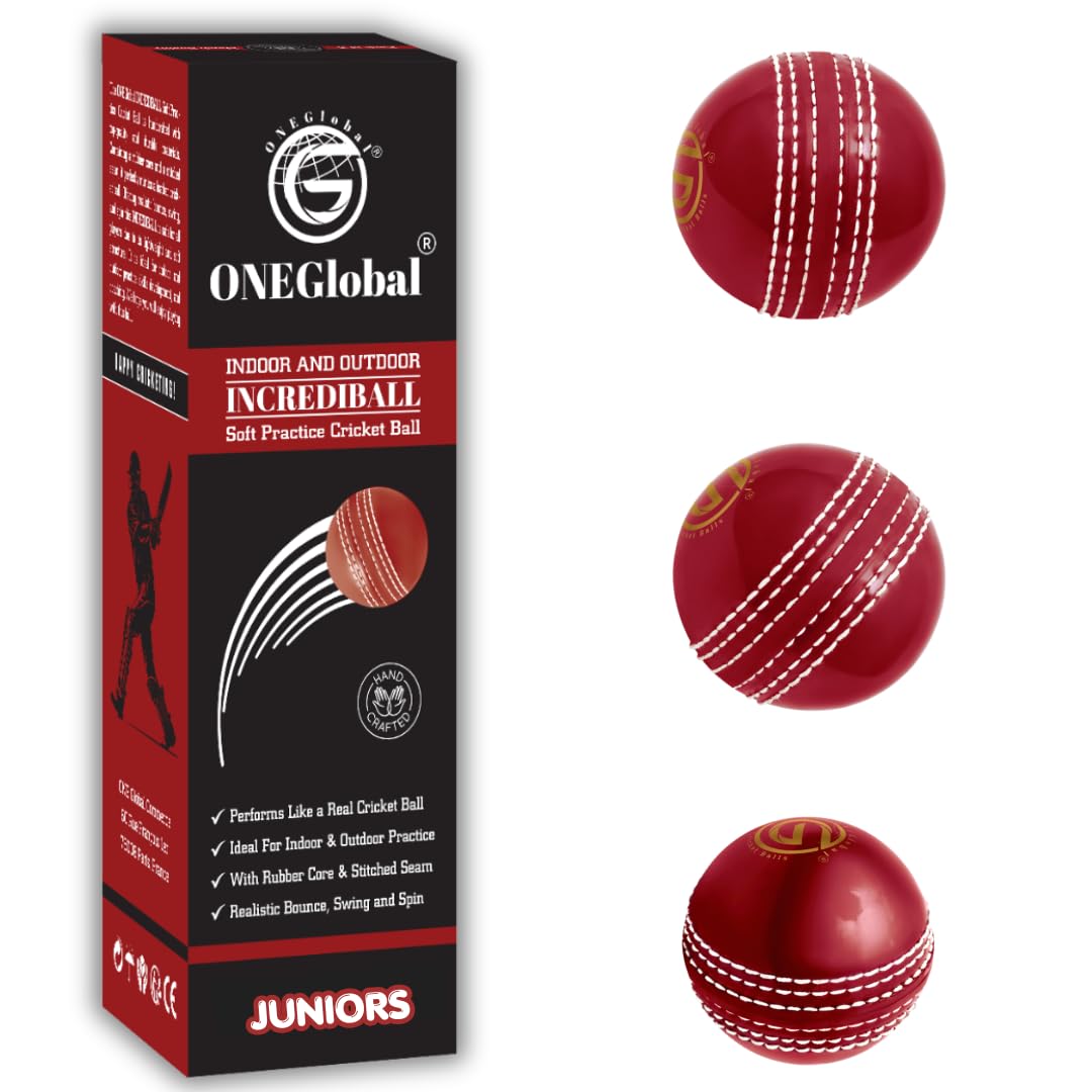 Incrediball Soft Practice Cricket Ball | Outdoor & Indoor Rubber Cricket Ball With Core & Stitched Seam | For Practice, Training & Family Fun | Senior & Junior Size