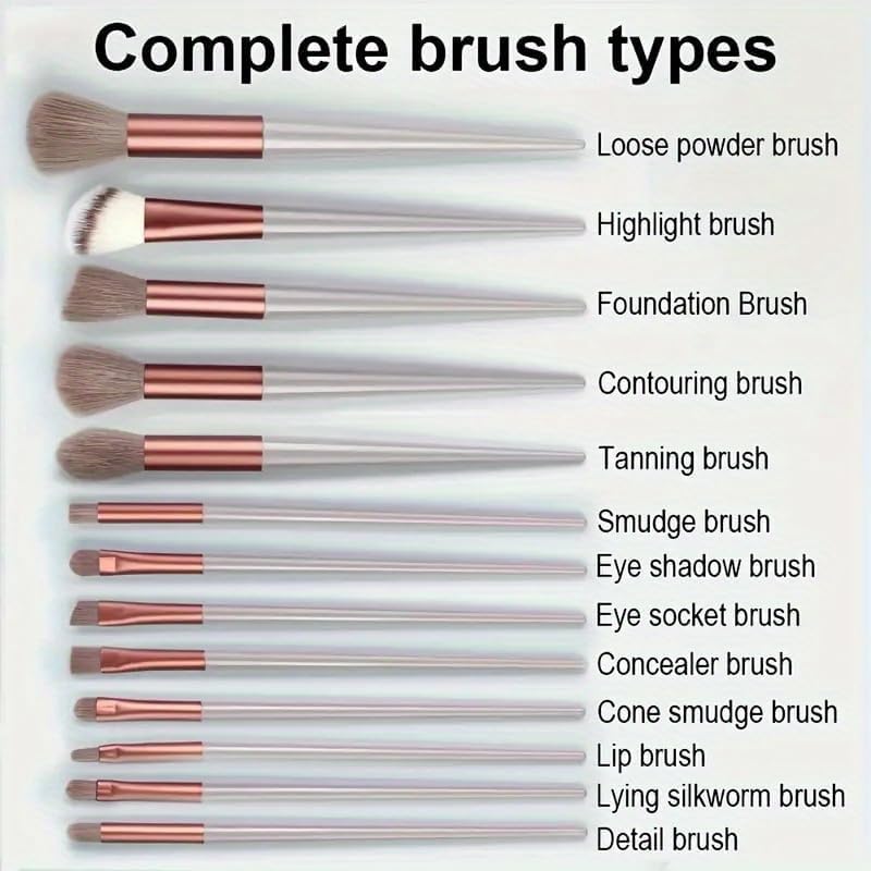 13-Piece Makeup Brush Set for Face and Eyes, Foundation, Powder, Concealer, Eyeshadow, Blush, Makeup Brushes with Storage Bag, Brown