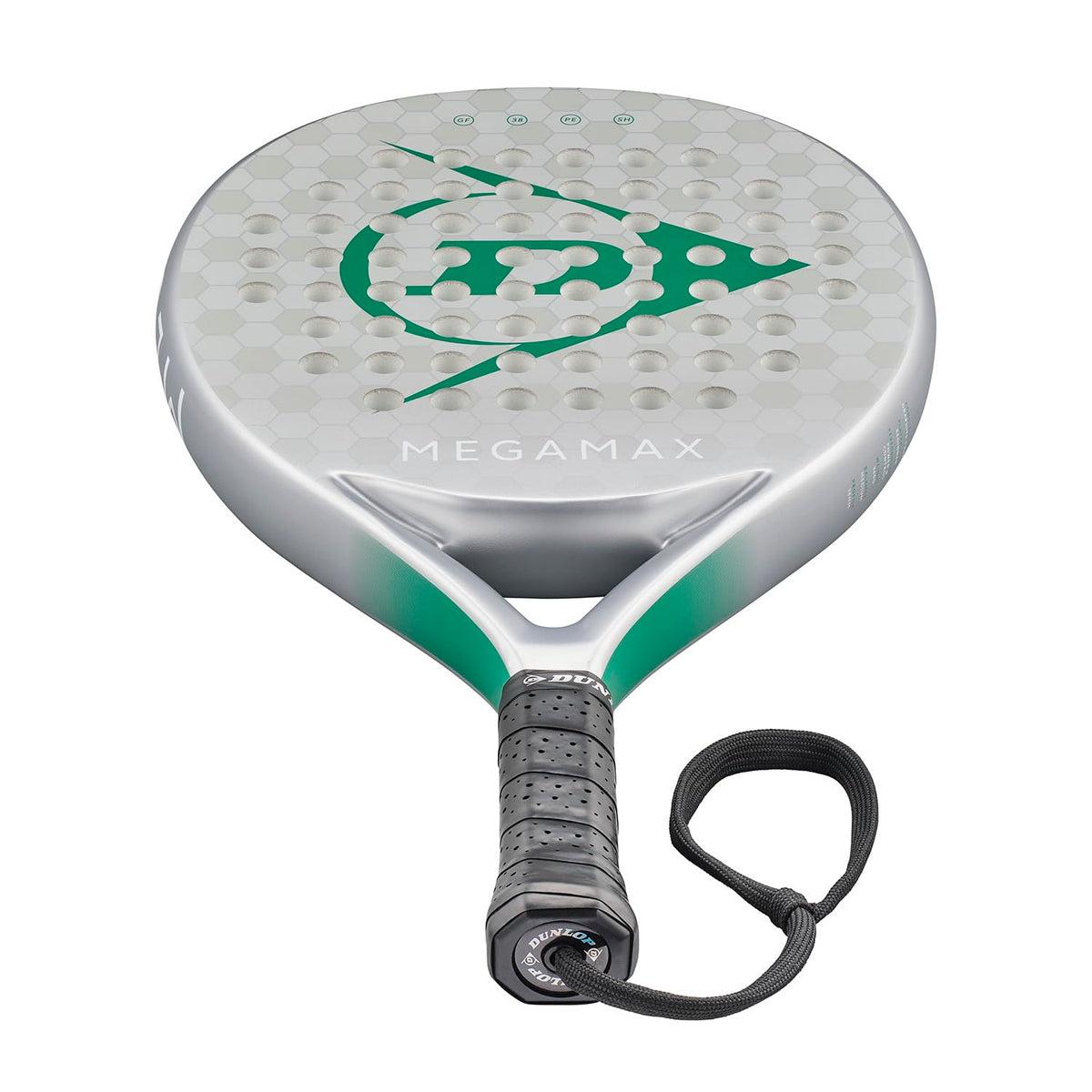 DUNLOP Padel Bat Megamax Silver/Black/Green – Round Shape Graphite Frame – Medium Balance Pro EVA Core – For Beginners