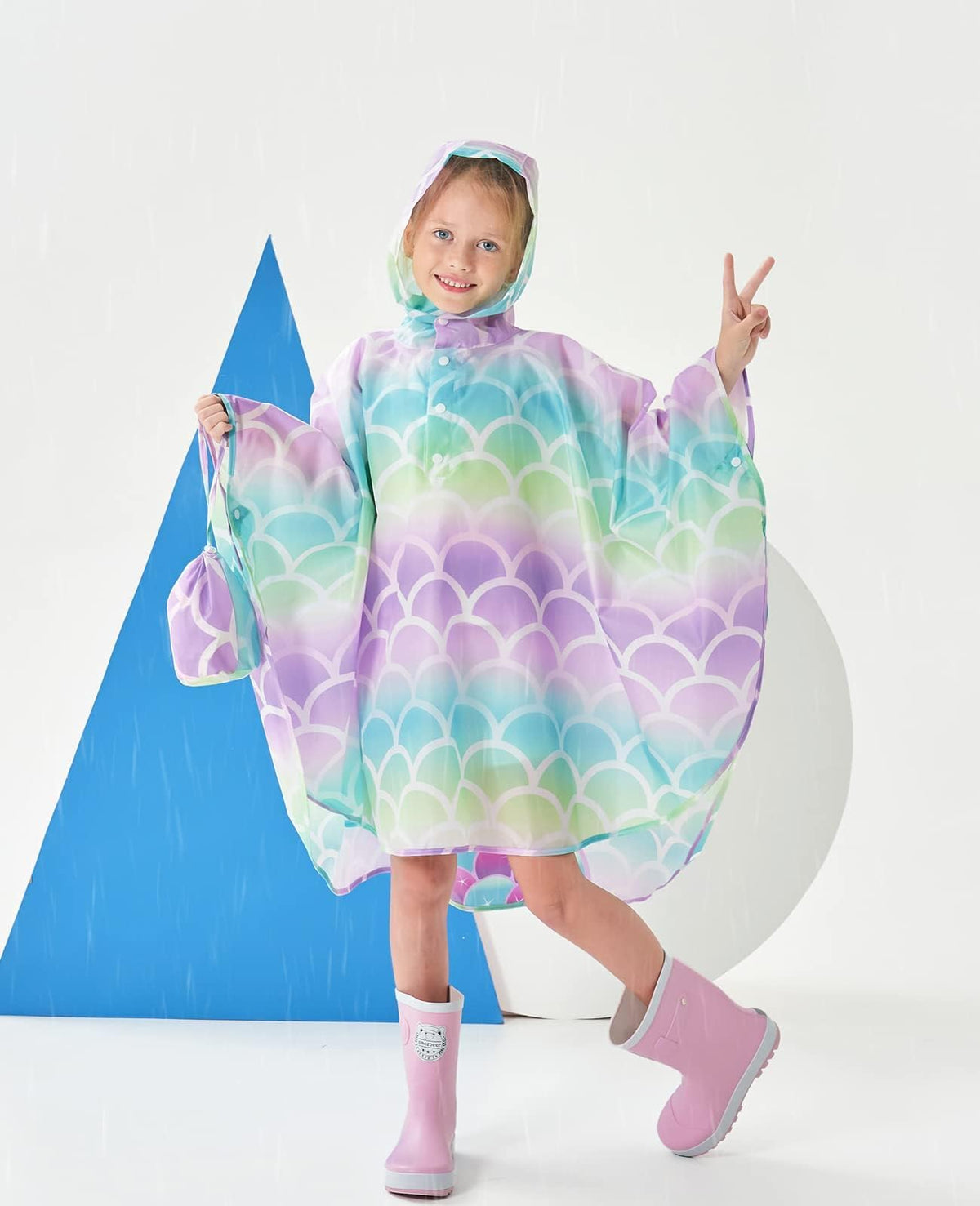 WAWSAM Kids Rain Poncho Waterproof Boys Girls Portable Raincoat Rain Jacket Lightweight Rainwear