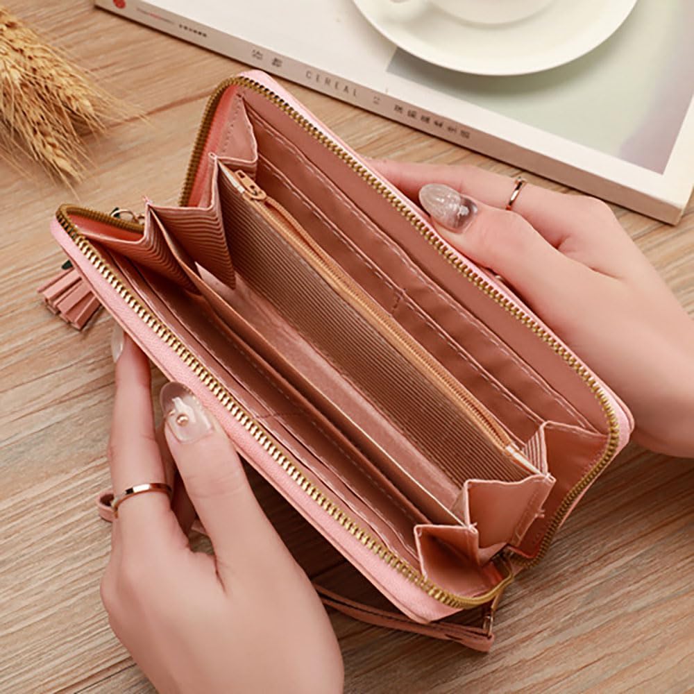 wallet for women rfid blocking large capacity long wallet for women multi card organizer clutch organizer for women, red, 4.3 x 0.4 x 3.1 inches