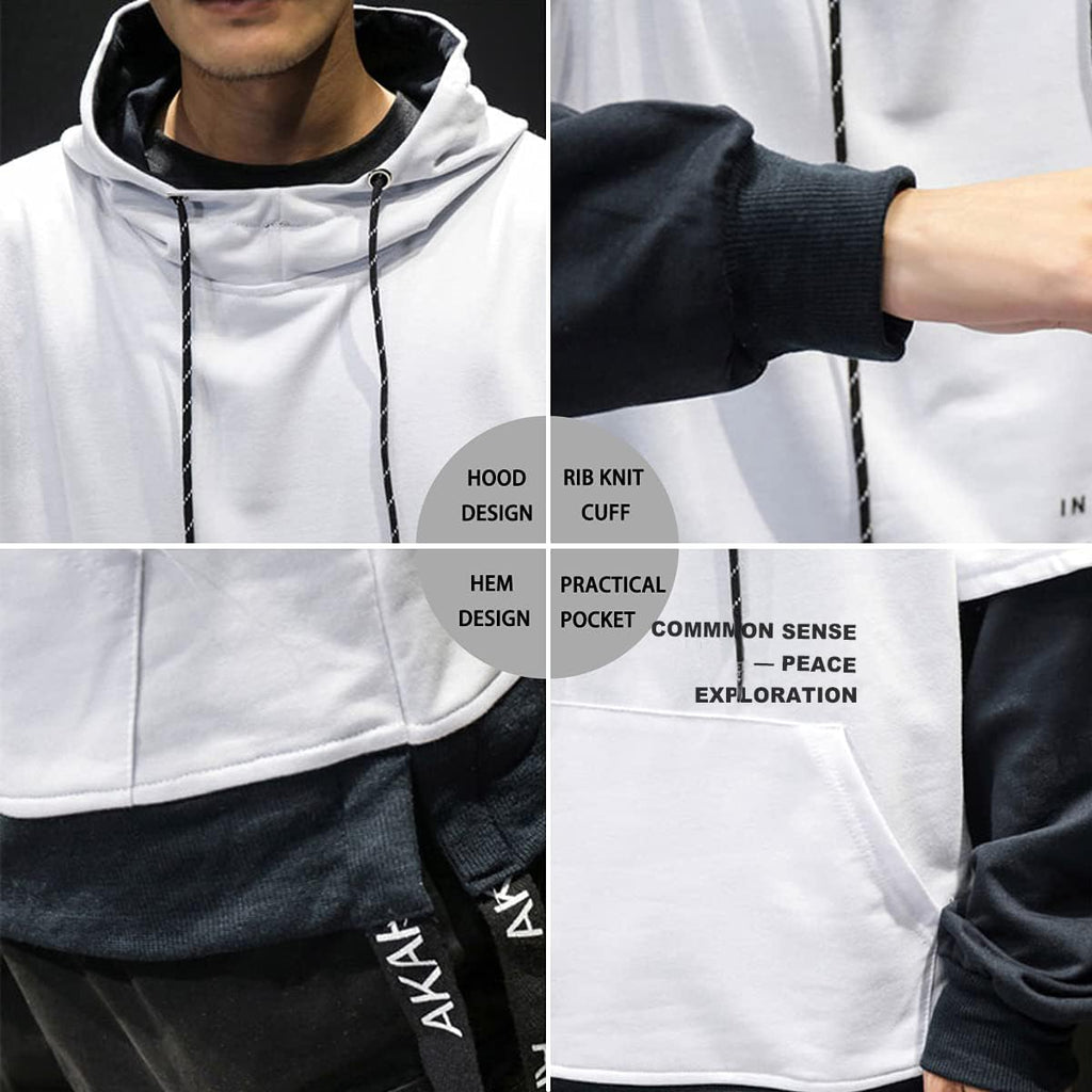 Moshtashio Men's Hoodie Colorblock Pullover Sweatshirt with Design Hip Hop