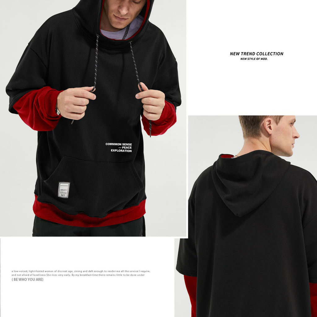 Moshtashio Men's Hoodie Colorblock Pullover Sweatshirt with Design Hip Hop