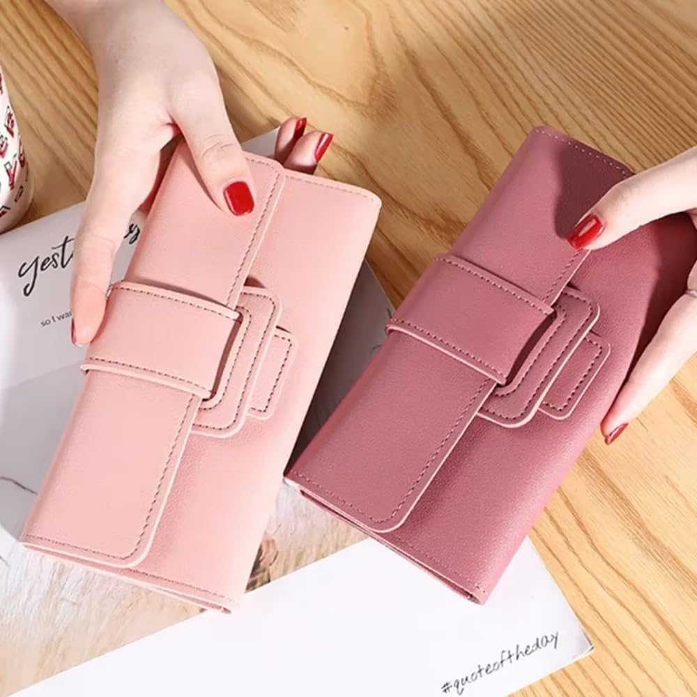 Coin Purse Large Capacity PU Long Wallet Luxury Solid Color Money Bag Women (Green)