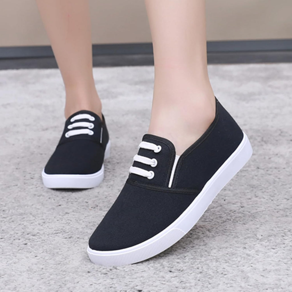 Canvas Tennis Shoes for Women Low Top Casual White Black Sneakers for Women Slip on Fashion Comfortable Walking Shoes