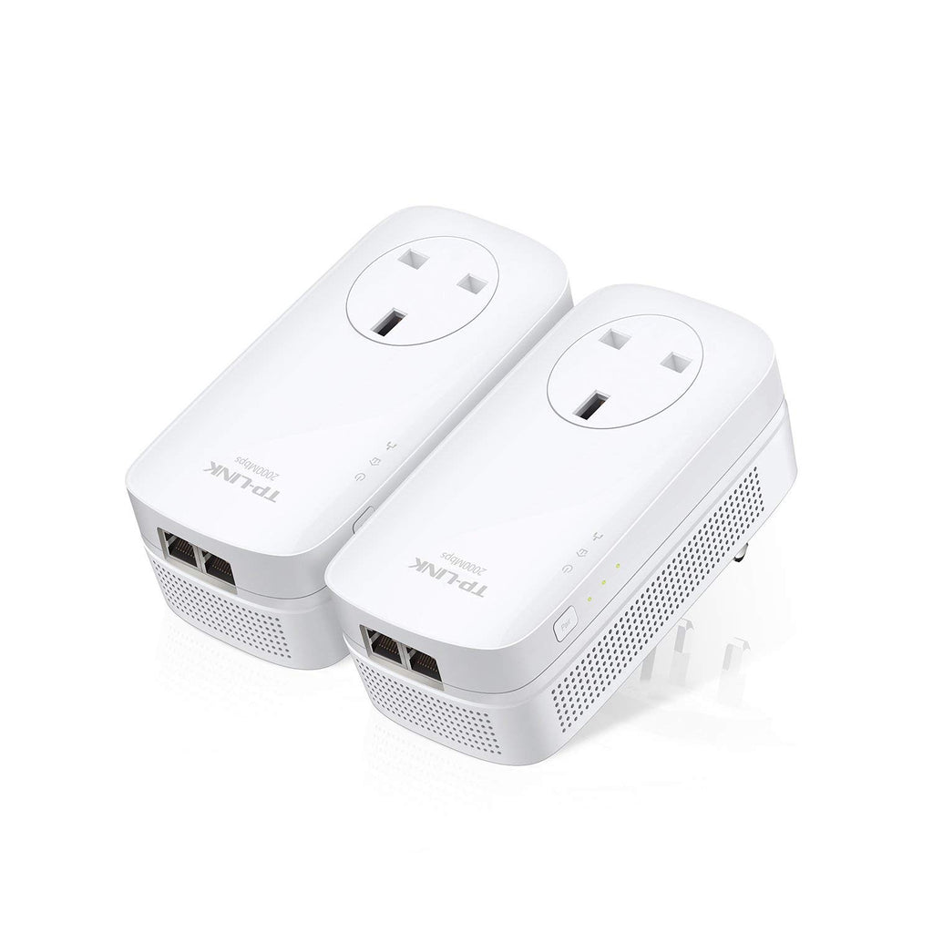 TP-Link TL-PA7017P KIT 1-Port Gigabit Passthrough Powerline Starter Kit, Data transfer speed Up To 1000 Mbps, Ideal for HD/3D/4K video streaming UK Plug (Renewed)