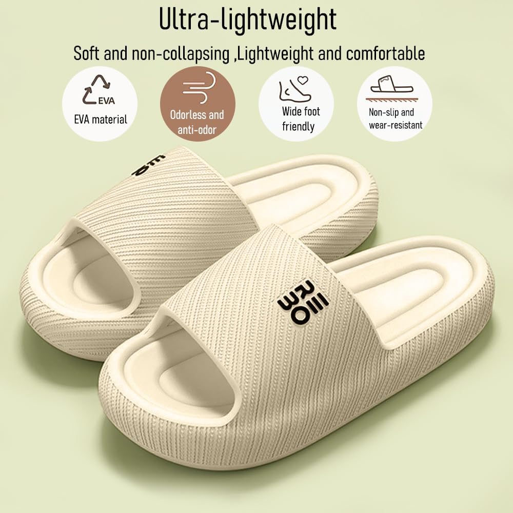 Bathroom Slippers for Men Women,Shower Shoes Thickened,Slippers Indoor Home Beach Non Slip Anti-Slip Quick Drying Pool Slides,White