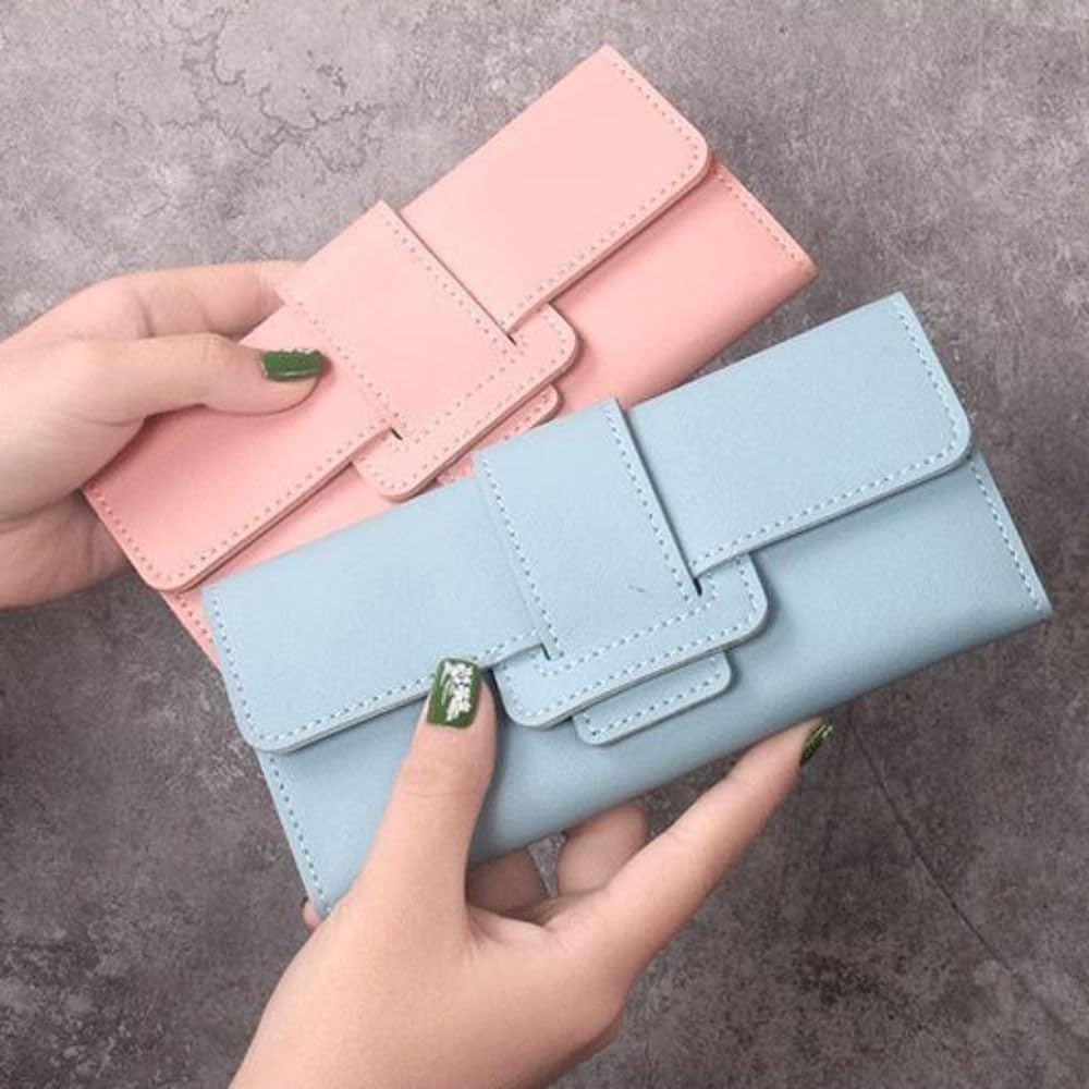 Coin Purse Large Capacity PU Long Wallet Luxury Solid Color Money Bag Women (Green)