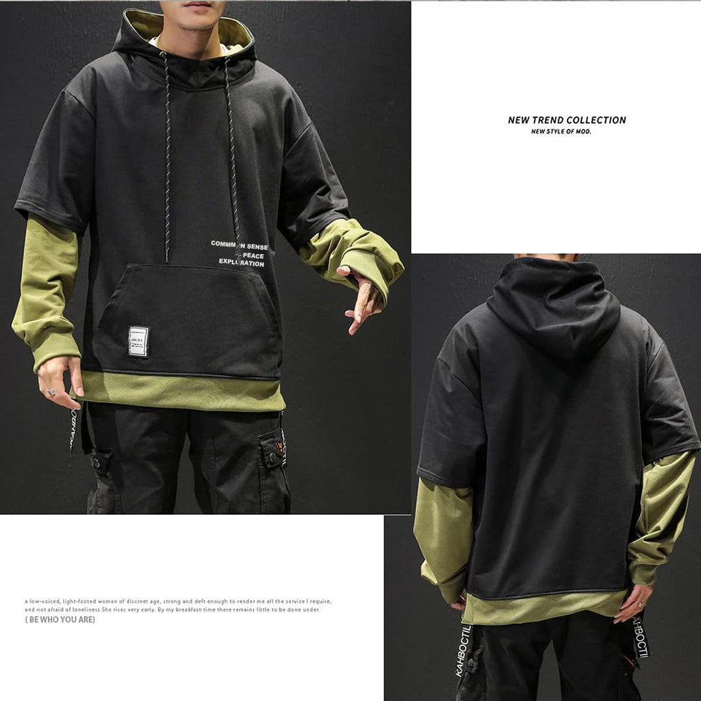 Moshtashio Men's Hoodie Colorblock Pullover Sweatshirt with Design Hip Hop