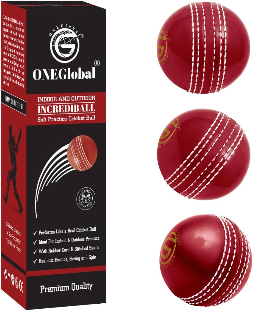 Incrediball Soft Practice Cricket Ball | Outdoor & Indoor Rubber Cricket Ball With Core & Stitched Seam | For Practice, Training & Family Fun | Senior & Junior Size