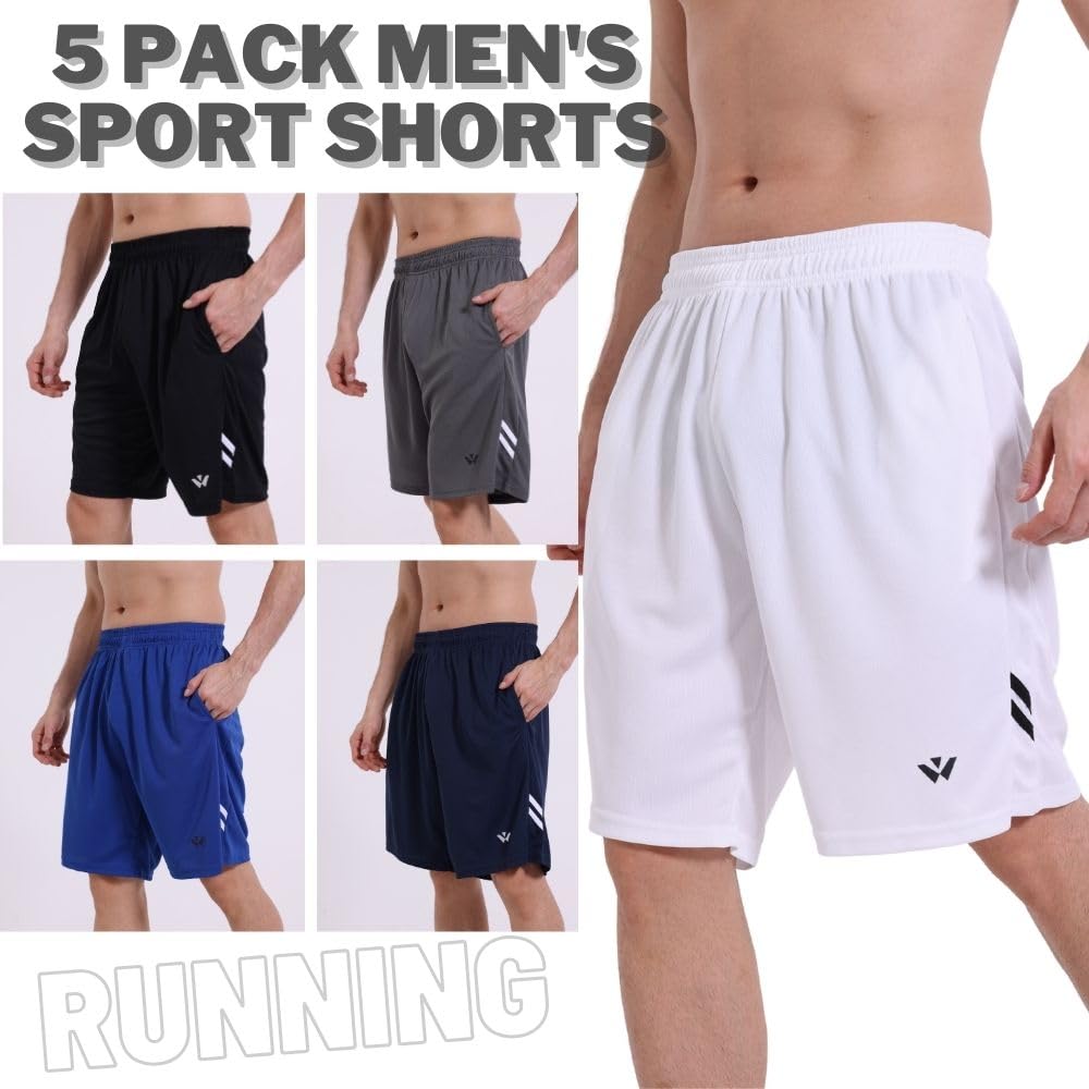 5 Pack Mens Sports Shorts Men's Athletic Shorts with Pockets and Elastic Waistband, Quick Dry Workout Shorts for Men Running Trousers