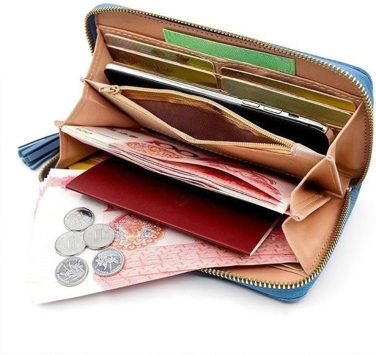 Womens Wallet Long Style Zipper Bag Multi-Card Space Handbags Card Wallets Fashion Storage Bag Wallet Gift for Women, Blue, 19.5 * 10 * 2.5cm, Retro