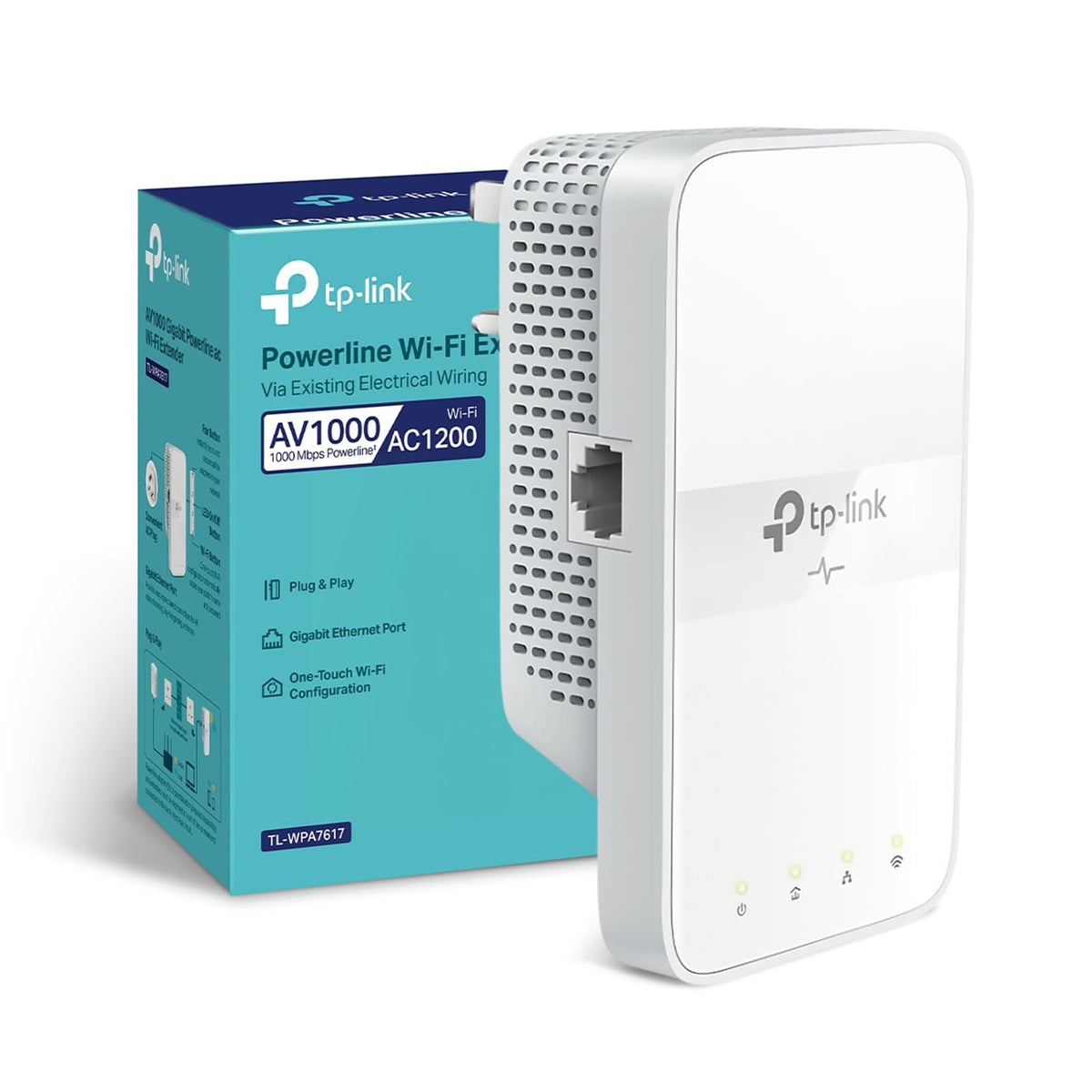 TP-Link TL-PA7017P KIT 1-Port Gigabit Passthrough Powerline Starter Kit, Data transfer speed Up To 1000 Mbps, Ideal for HD/3D/4K video streaming UK Plug (Renewed)