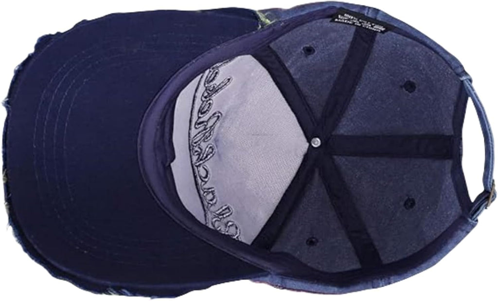 1 PCS Vintage Patchwork Letter Embroidered Baseball Cap-Denim Folded Rim Washed Sun Hat Adjustable Unisex
